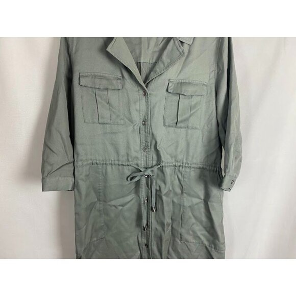 French Connection Army Green 3/4 Sleeve Shirt Dress Women's Large. - Picture 4 of 11